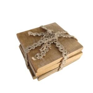 Set of 4 Reclaimed Rustic Wood Handmade 4" Coasters Wooden Country Cottagecore